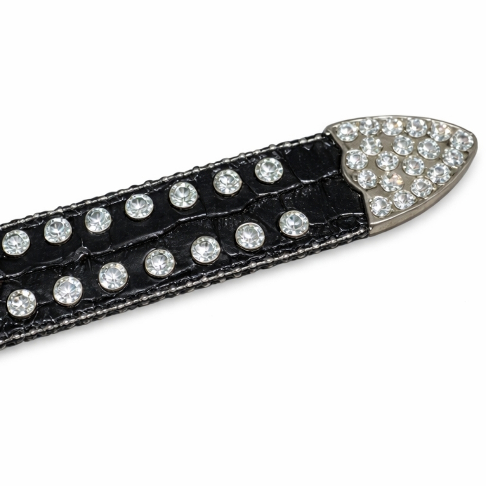 Large Nocona Black Leather Rhinestone Cross Belt | Western Bling | Size 35"-39" - Picture 4 of 6
